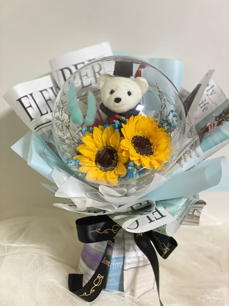波波球永生花束 熊 永生花束 玫瑰 花束 捧花