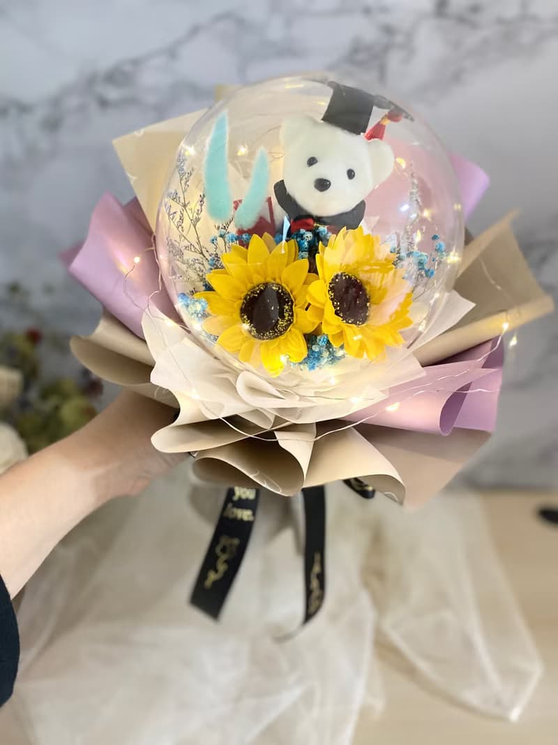 波波球永生花束 熊 永生花束 玫瑰 花束 捧花