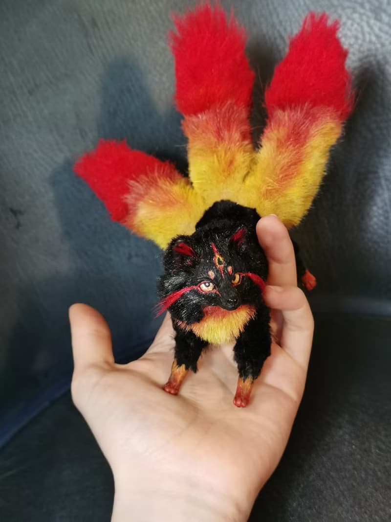 fire Fantasy Kitsune FOX 3 tails BJD art doll poseable