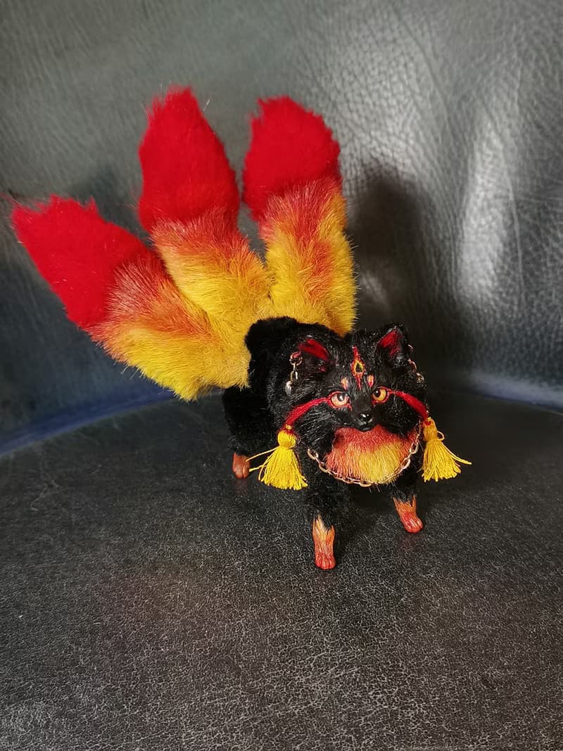 fire Fantasy Kitsune FOX 3 tails BJD art doll poseable