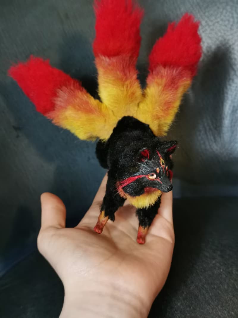 fire Fantasy Kitsune FOX 3 tails BJD art doll poseable