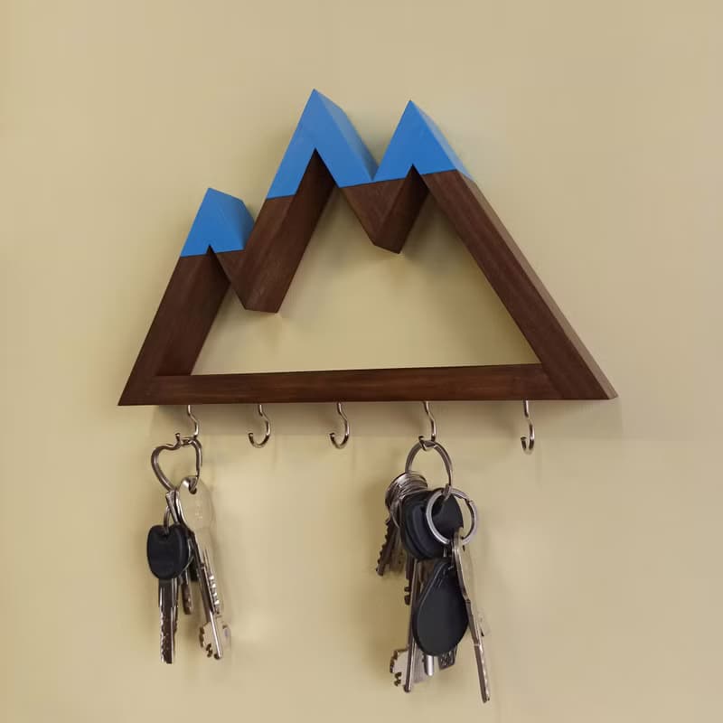 Wooden wall key holder Mountains peaks (blue tops)