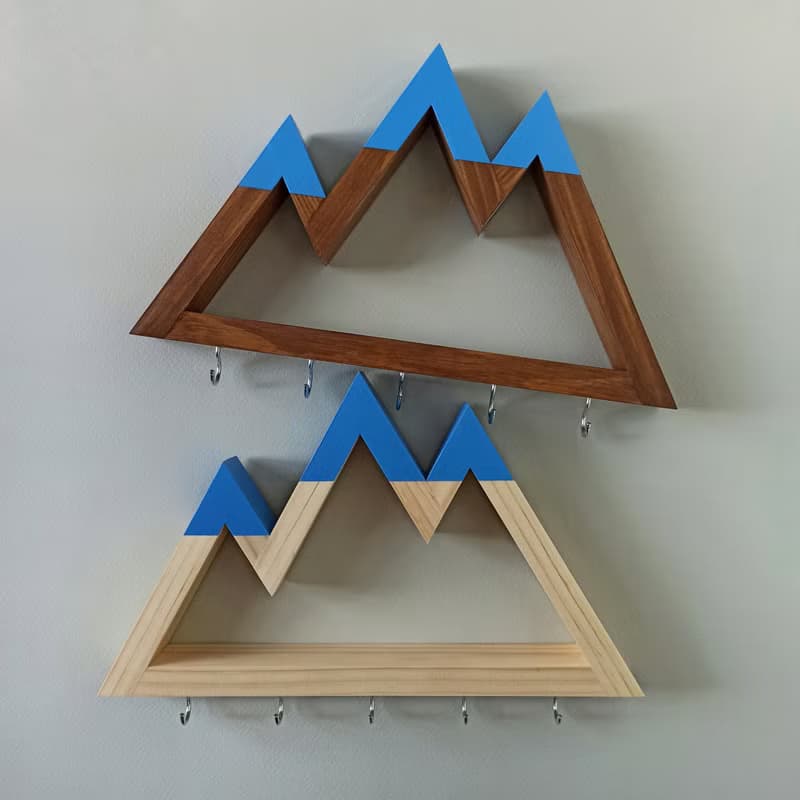 Wooden wall key holder Mountains peaks (blue tops)