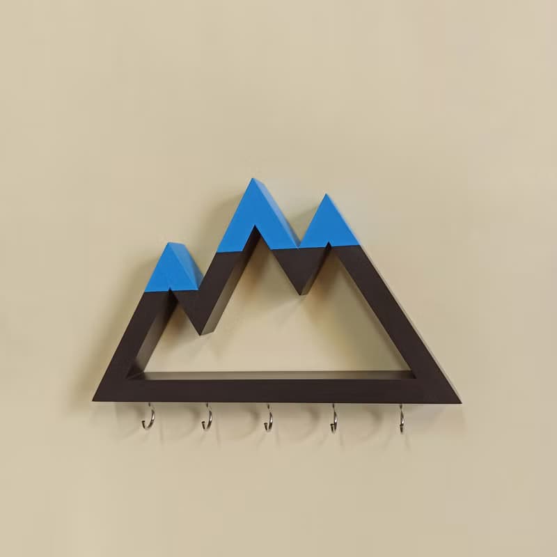 Wooden wall key holder Mountains peaks (blue tops)