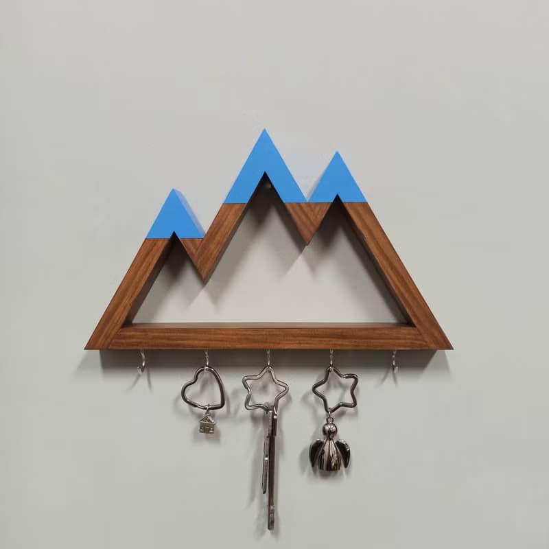 Wooden wall key holder Mountains peaks (blue tops)