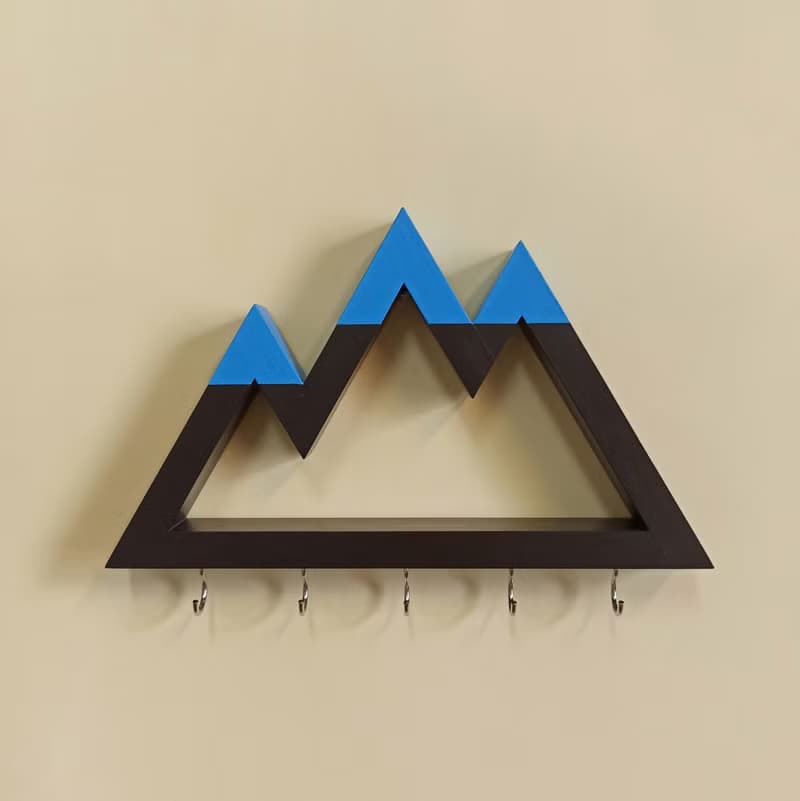 Wooden wall key holder Mountains peaks (blue tops)