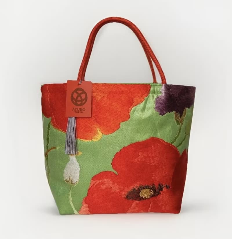 獨一無二真絲和服袋帶托特包, 日本手工刺繡升級改造包, 和風藝術