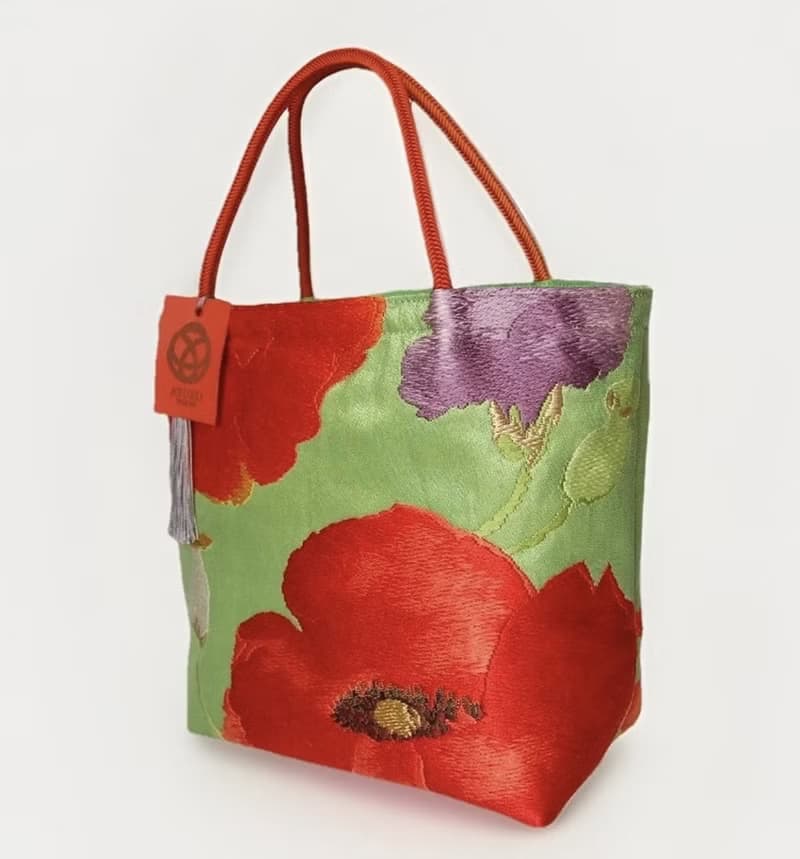 獨一無二真絲和服袋帶托特包, 日本手工刺繡升級改造包, 和風藝術