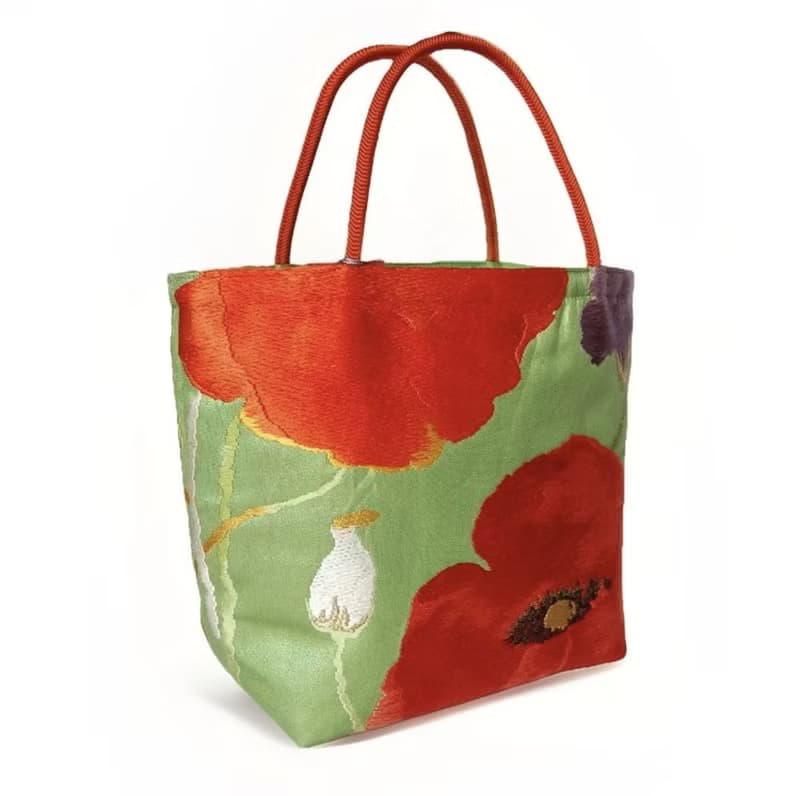 獨一無二真絲和服袋帶托特包, 日本手工刺繡升級改造包, 和風藝術