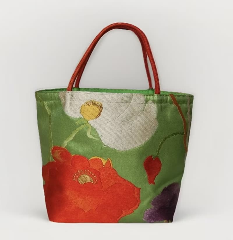 獨一無二真絲和服袋帶托特包, 日本手工刺繡升級改造包, 和風藝術