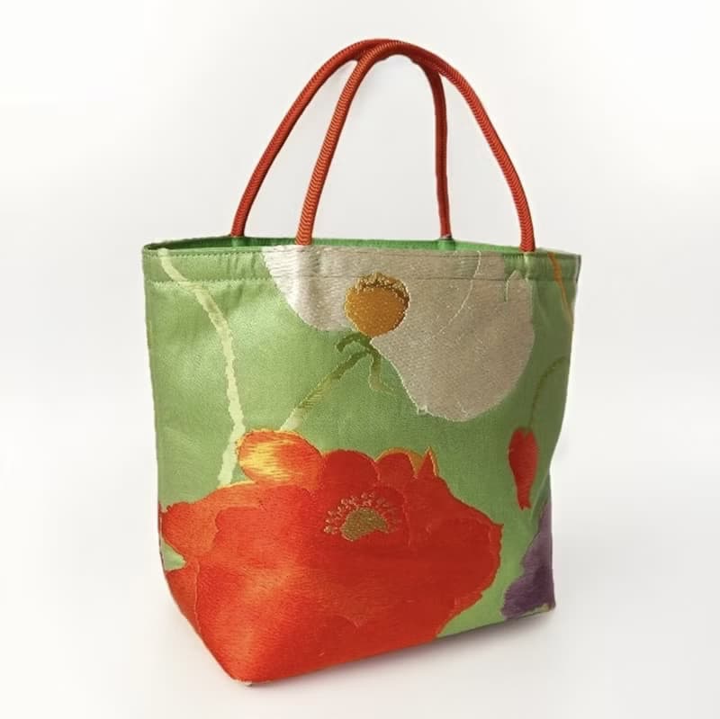 獨一無二真絲和服袋帶托特包, 日本手工刺繡升級改造包, 和風藝術