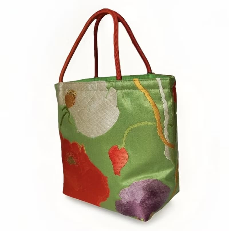 獨一無二真絲和服袋帶托特包, 日本手工刺繡升級改造包, 和風藝術