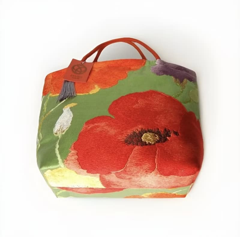 獨一無二真絲和服袋帶托特包, 日本手工刺繡升級改造包, 和風藝術