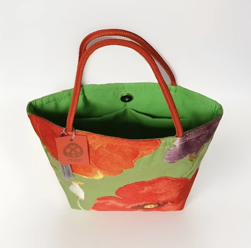 獨一無二真絲和服袋帶托特包, 日本手工刺繡升級改造包, 和風藝術