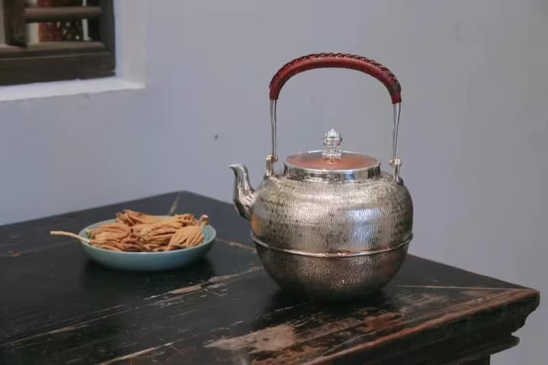 尚幀品 兔毫紋望月形銀壺 純銀湯瓶 銀壺燒水壺 1300cc