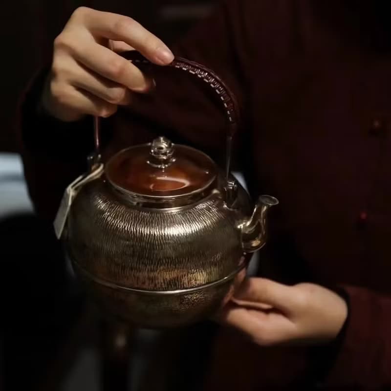 尚幀品 兔毫紋望月形銀壺 純銀湯瓶 銀壺燒水壺 1300cc