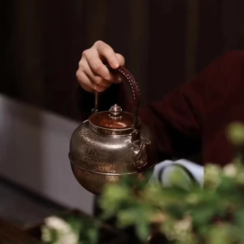 尚幀品 兔毫紋望月形銀壺 純銀湯瓶 銀壺燒水壺 1300cc