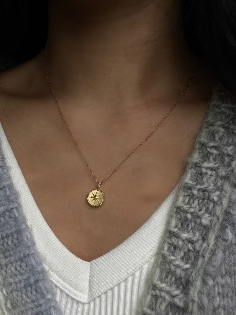 星芒錢幣-金色 原創金工項鍊  純銀鍍金