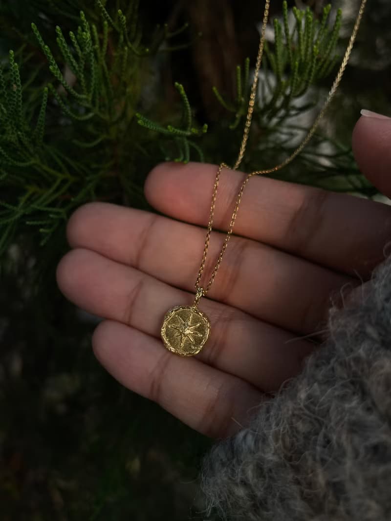 星芒錢幣-金色 原創金工項鍊  純銀鍍金