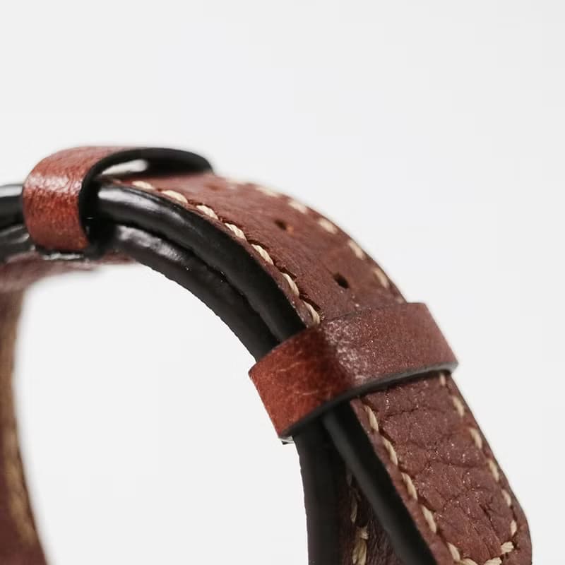 手工頭層鉻鞣皮錶帶 20mm - 荔枝紋紅棕色+卡其色線