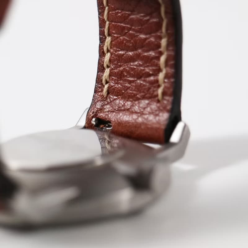 手工頭層鉻鞣皮錶帶 20mm - 荔枝紋紅棕色+卡其色線