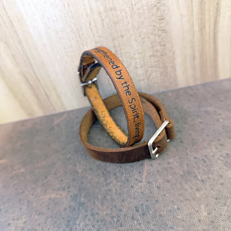 Personalized Christian Faith Bracelet, Engraved Leather Baptism Gift, Minimal