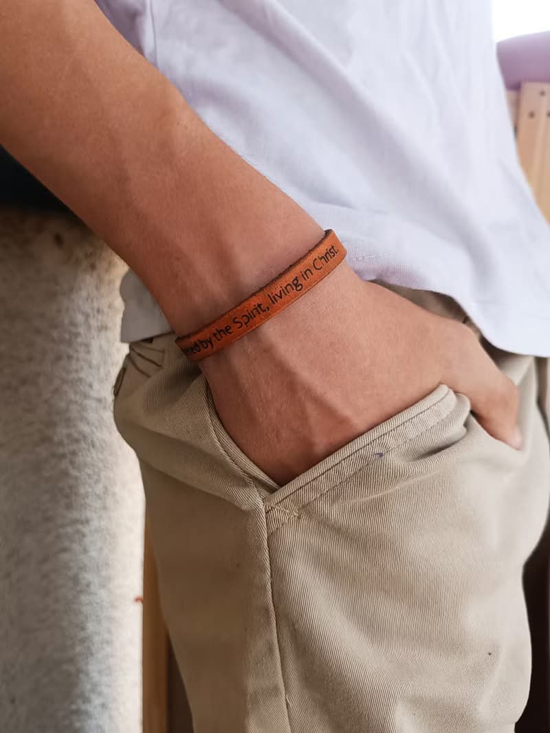 Personalized Christian Faith Bracelet, Engraved Leather Baptism Gift, Minimal