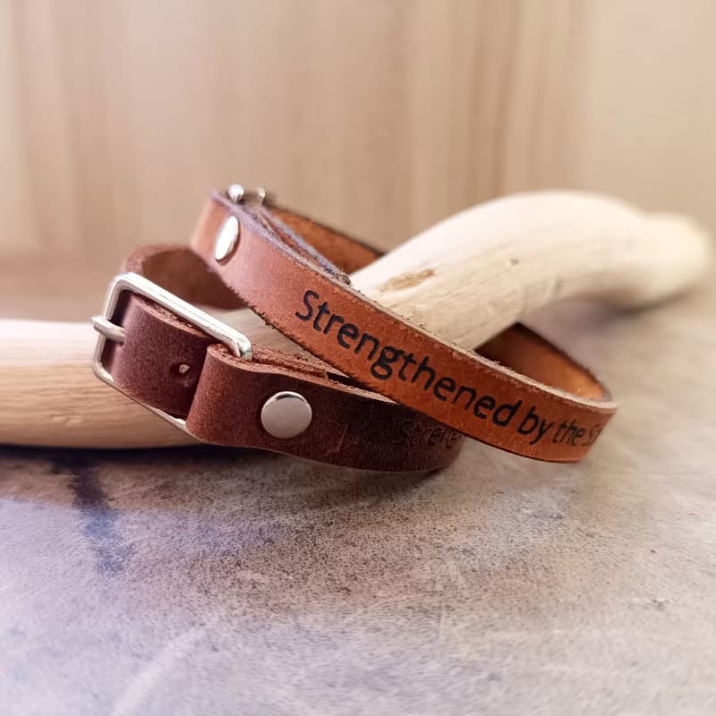 Personalized Christian Faith Bracelet, Engraved Leather Baptism Gift, Minimal