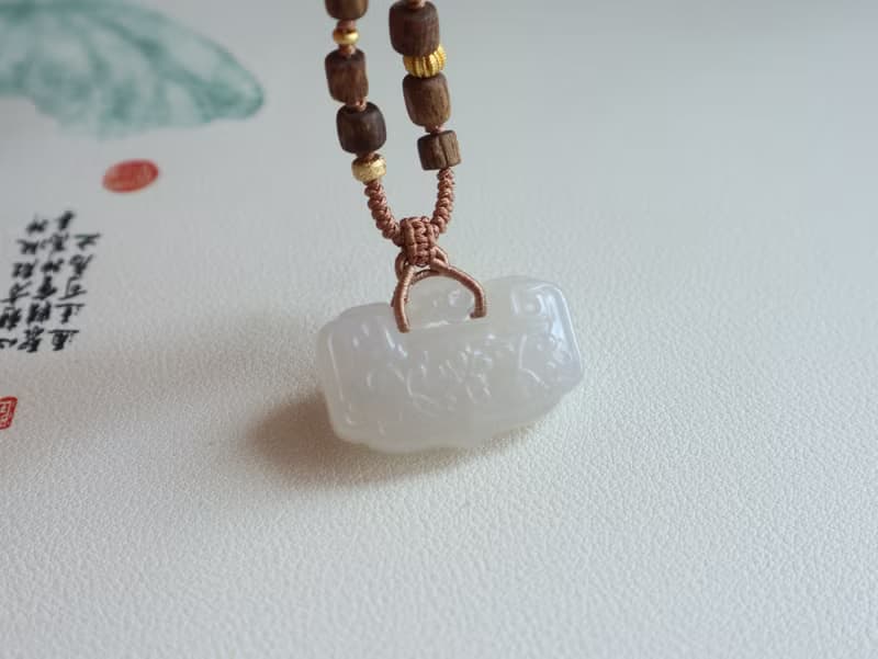 天然和田玉祥云平安鎖吊墜和田玉如意鎖項鏈冰底煙紫料玉質溫潤