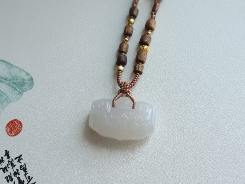 天然和田玉祥云平安鎖吊墜和田玉如意鎖項鏈冰底煙紫料玉質溫潤