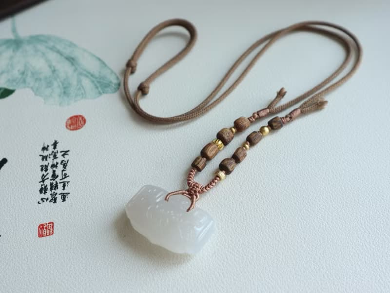 天然和田玉祥云平安鎖吊墜和田玉如意鎖項鏈冰底煙紫料玉質溫潤