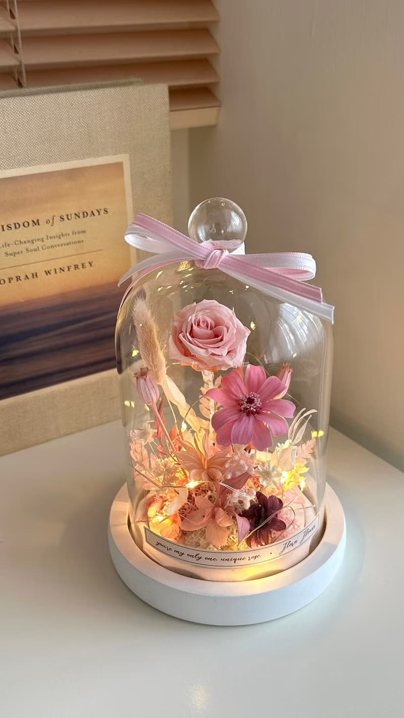 Flora Flower 小花叢永生花夜燈-莓果色