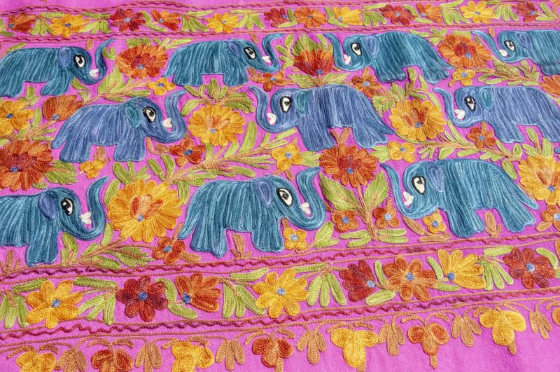 喀什米爾Cashmere 刺繡羊絨圍巾 純羊毛圍巾披巾 戒指絨披肩-大象