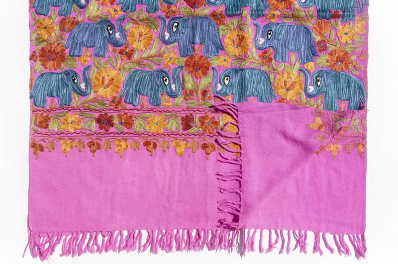 喀什米爾Cashmere 刺繡羊絨圍巾 純羊毛圍巾披巾 戒指絨披肩-大象