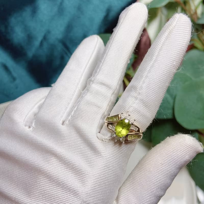 【西洋古董飾品】10.5 極稀有純銀手工橄欖石天然石 收藏極戒指
