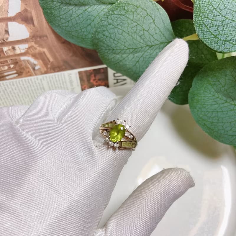 【西洋古董飾品】10.5 極稀有純銀手工橄欖石天然石 收藏極戒指
