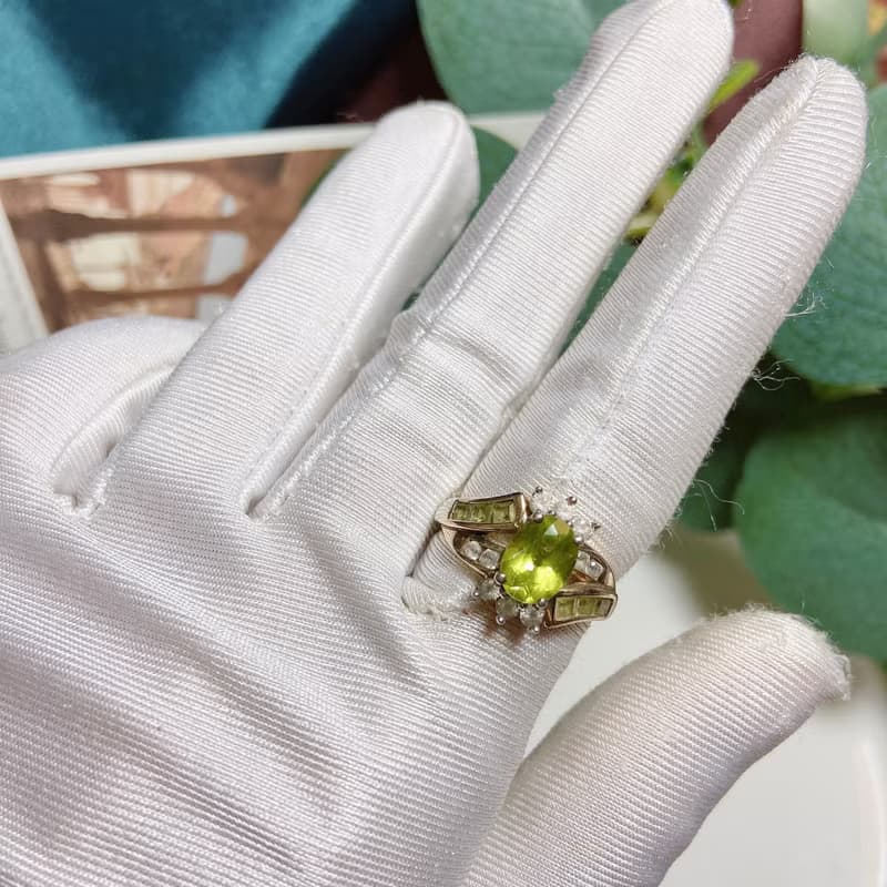【西洋古董飾品】10.5 極稀有純銀手工橄欖石天然石 收藏極戒指