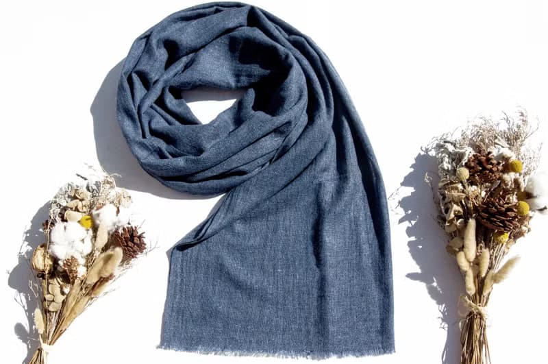 喀什米爾Cashmere/羊絨圍巾/純羊毛圍巾披巾/戒指絨披肩-藍色海洋