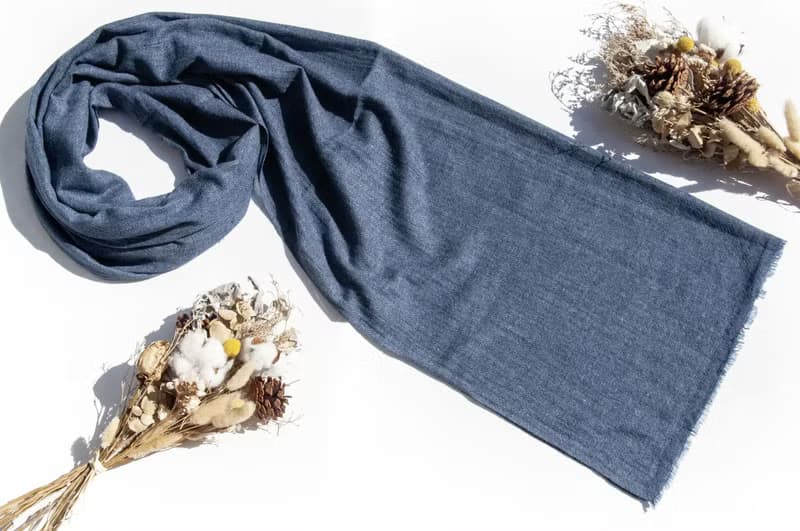 喀什米爾Cashmere/羊絨圍巾/純羊毛圍巾披巾/戒指絨披肩-藍色海洋