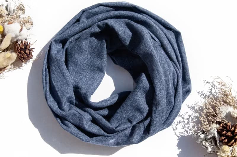 喀什米爾Cashmere/羊絨圍巾/純羊毛圍巾披巾/戒指絨披肩-藍色海洋