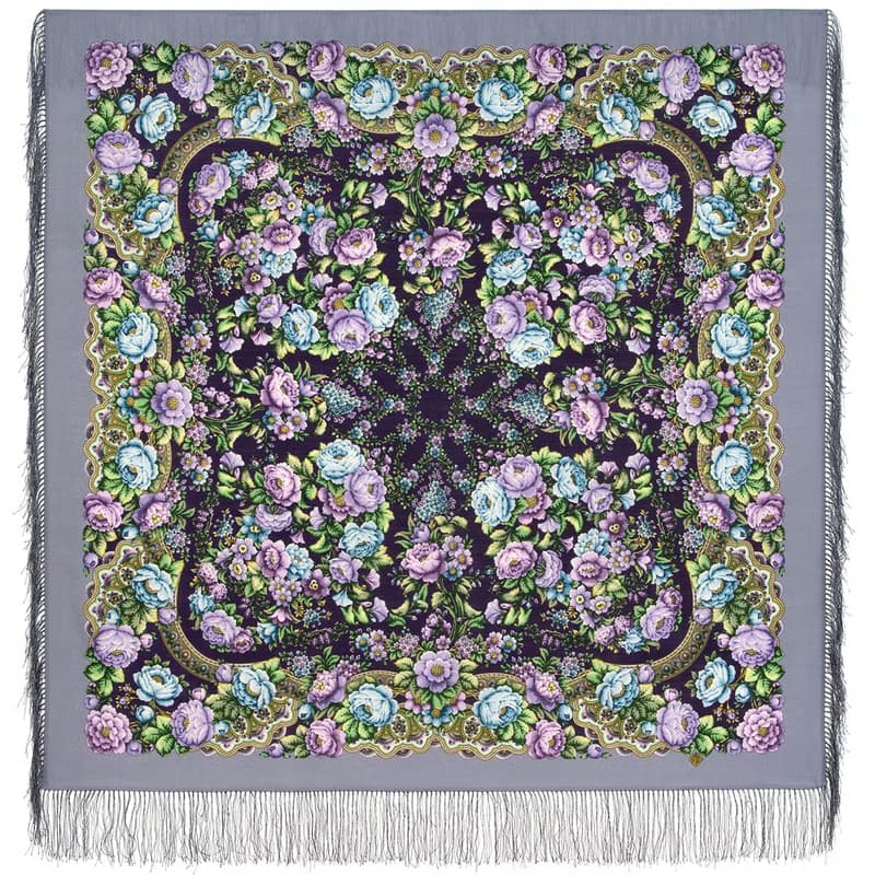 Pavlovo Posad Russian Shawl 100% Wool Scarf Wrap Silk Fringe 125x125 cm 2000-1