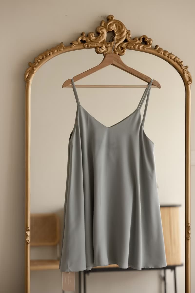 設計款柔霧光感細肩帶洋裝-啞光綠 (可加購刺繡服務)