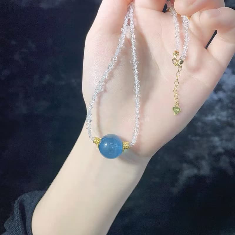 天然閃靈鑽鎖骨鏈搭配魔鬼藍海藍寶鎖骨鏈  極細款