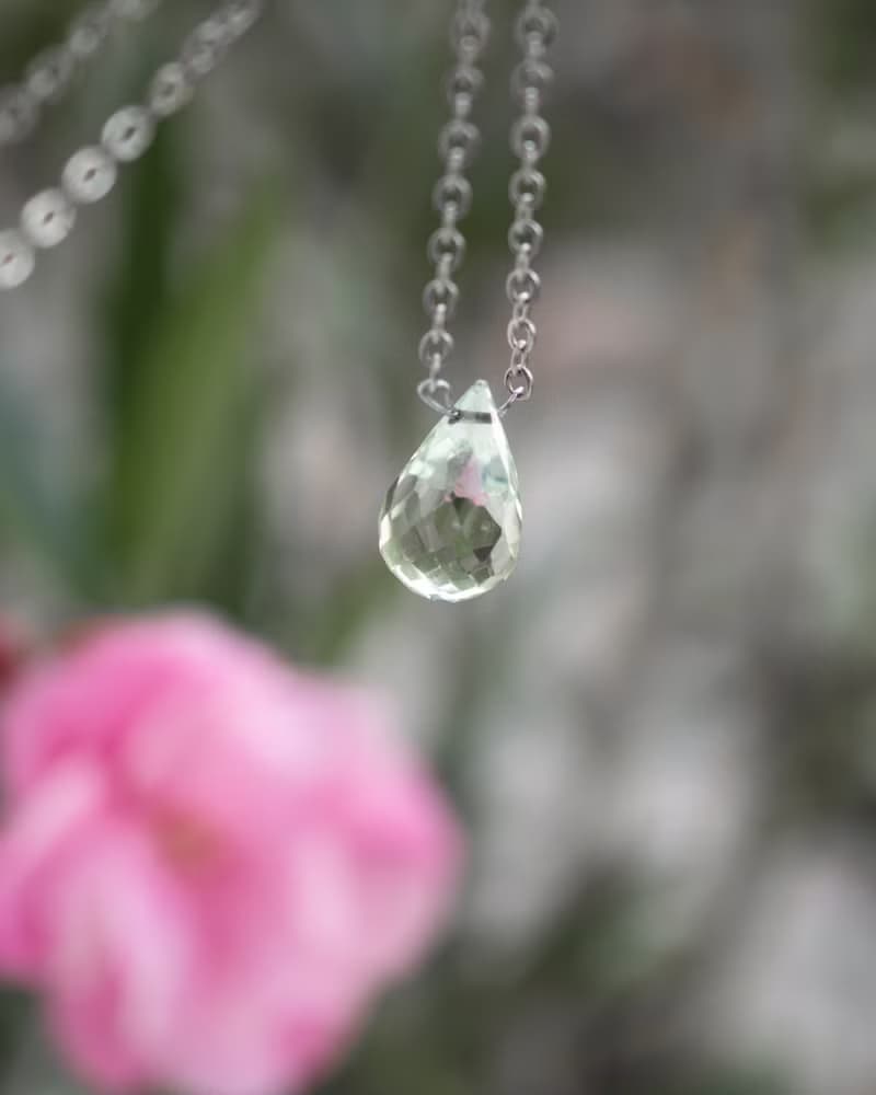 Green Amethyst Teardrop Necklace, 925 Silver, Gemini, Aquarius Crystal Gift