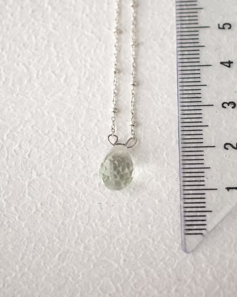 Green Amethyst Teardrop Necklace, 925 Silver, Gemini, Aquarius Crystal Gift
