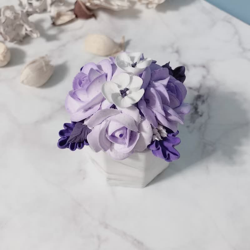 韓國奶油土擠花擴香石/擴香花/大理石紋石膏盆栽/奢華感紫色系玫