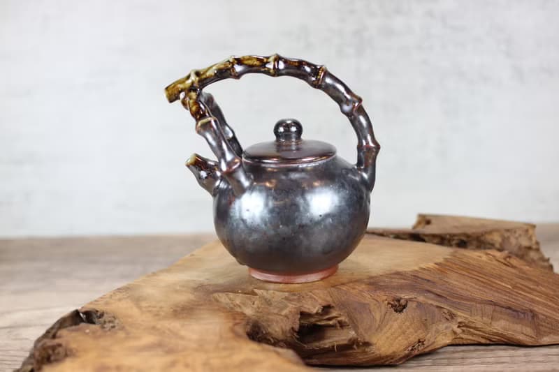 【送禮好物】250ml 天目柴燒 竹節提樑茶壺 葉敏祥手作精品