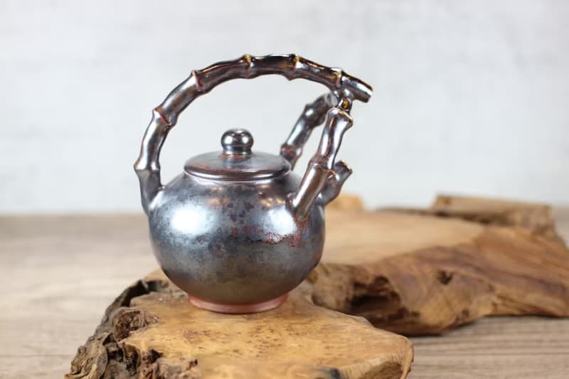 【送禮好物】250ml 天目柴燒 竹節提樑茶壺 葉敏祥手作精品