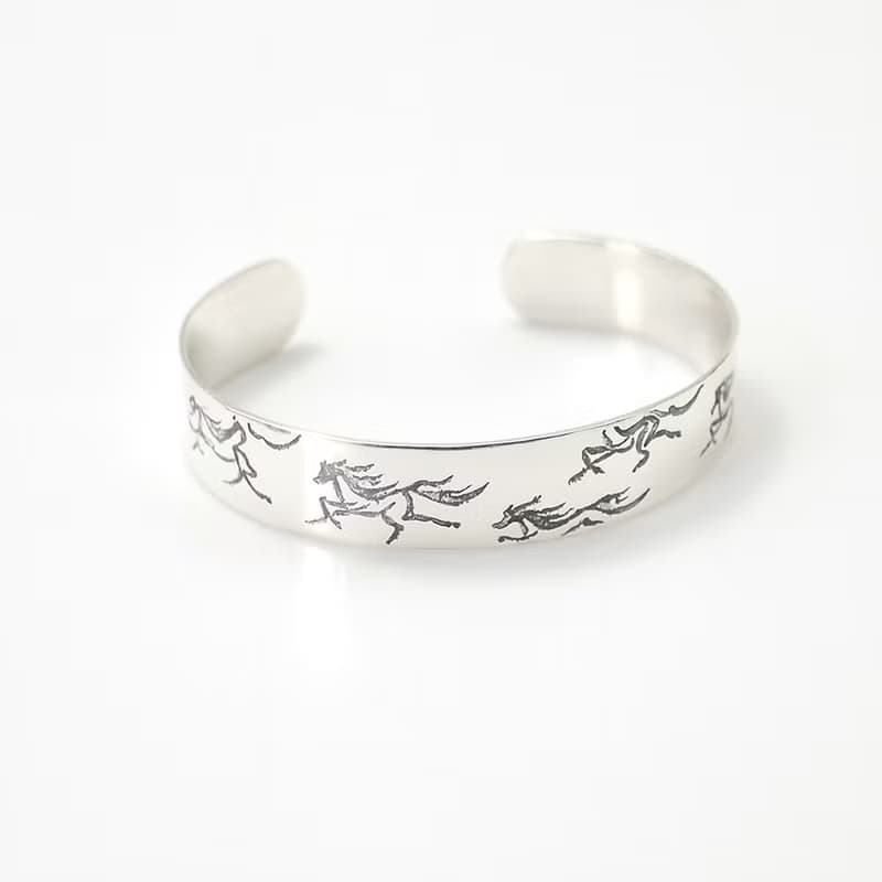 馬生肖蝕刻圖案純銀手環(窄版) 長輩送禮首選