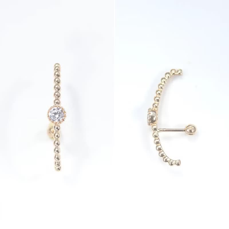 14K C type CZ Piercing C型鎖珠耳環 (單個)耳骨 耳窩 不退色